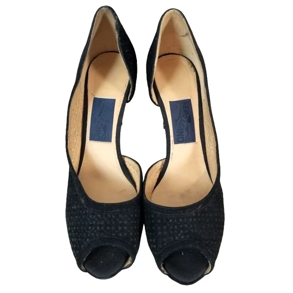 Salvatore Ferragamo Shoes Pumps Heels Stilettos Suede Black Authentic‎ Size 9.5